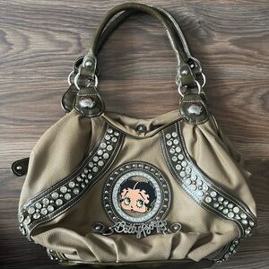 Betty Boop Taupe Shoulder Bag with Studded Trim